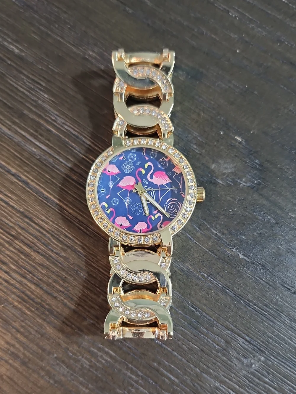 Gold-Tone Women's Bracelet Watch with Pink Flamingo Dial